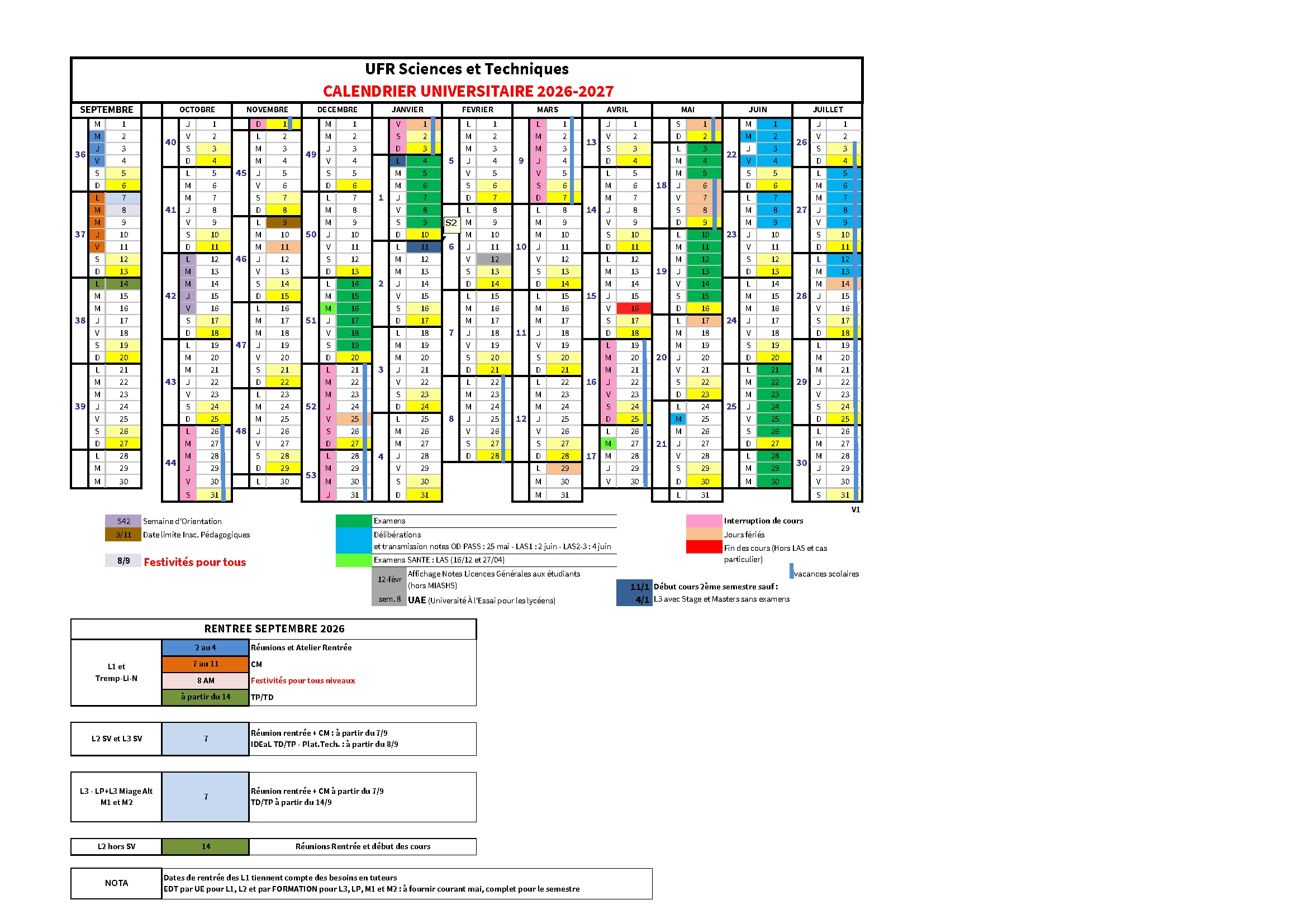 Calendrier universitaire 2026-2027